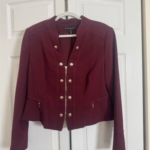 White House Black Market Burgundy Blazer with Gold Accents